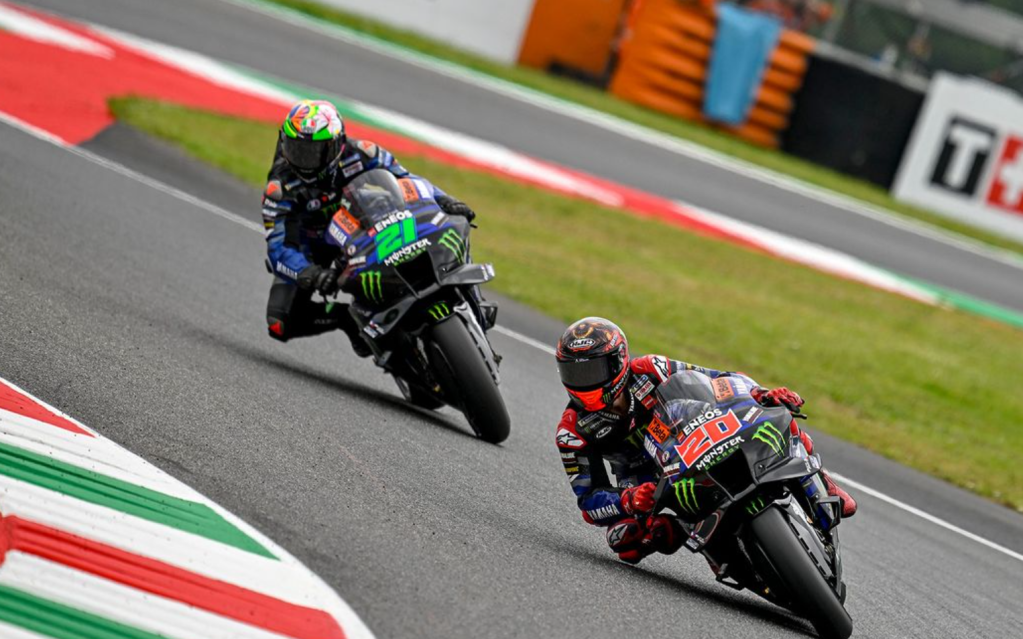 Fabio Quartararo and Franky Morbidelli race on a MotoGP circuit.