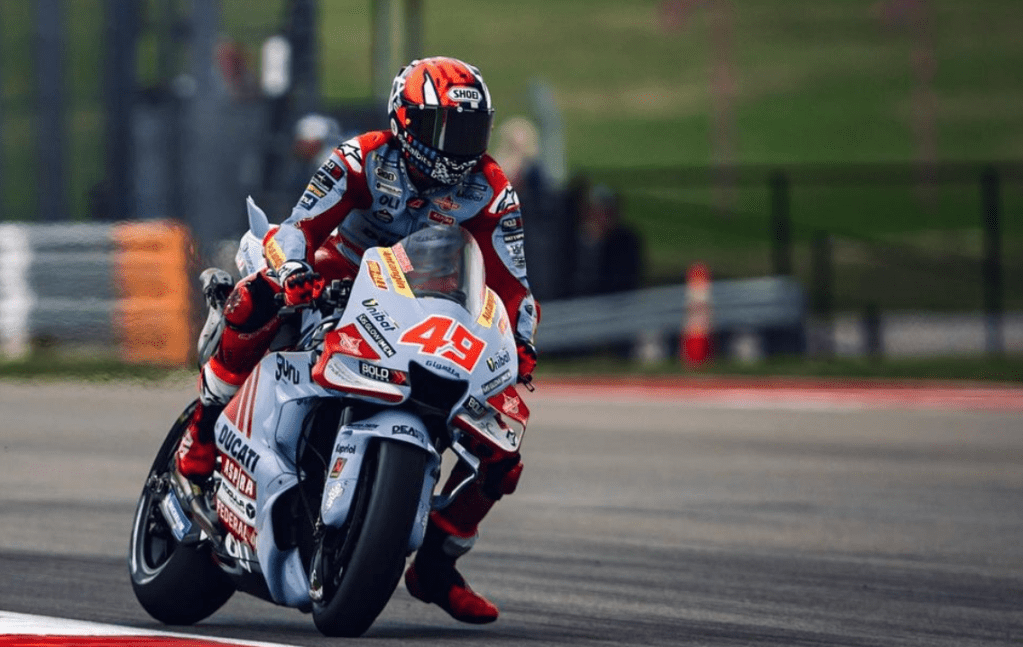 You can spot Fabio on track by looking out for the powder blue Gresini bike, with blue and bright red leathers. He rides with the number 49 and likes to change up his helmet design quite regularly.